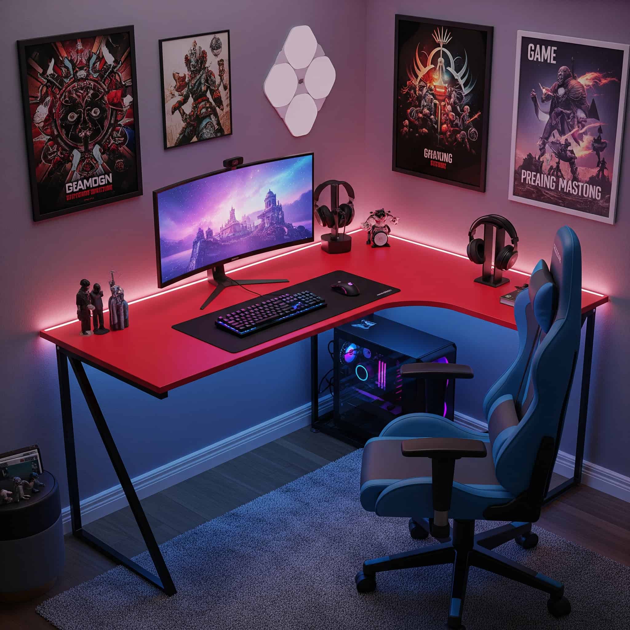 Transform any unused corner into a dedicated gaming space using an L-shaped desk that fits snugly against two walls.