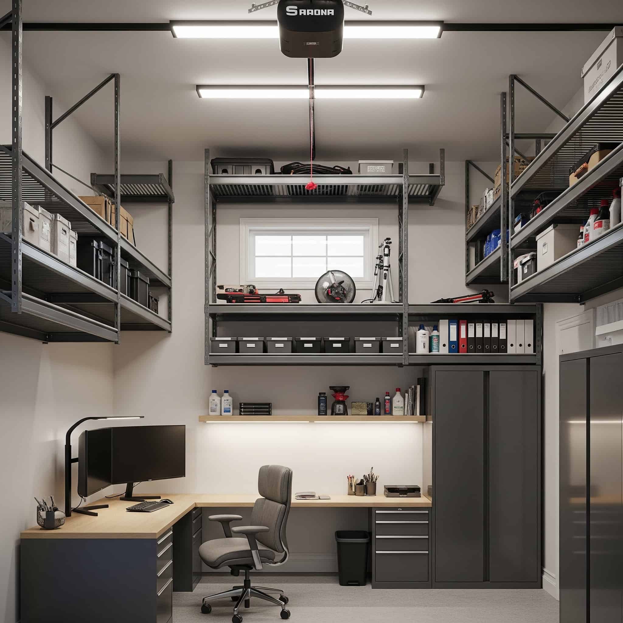Overhead storage systems in a garage