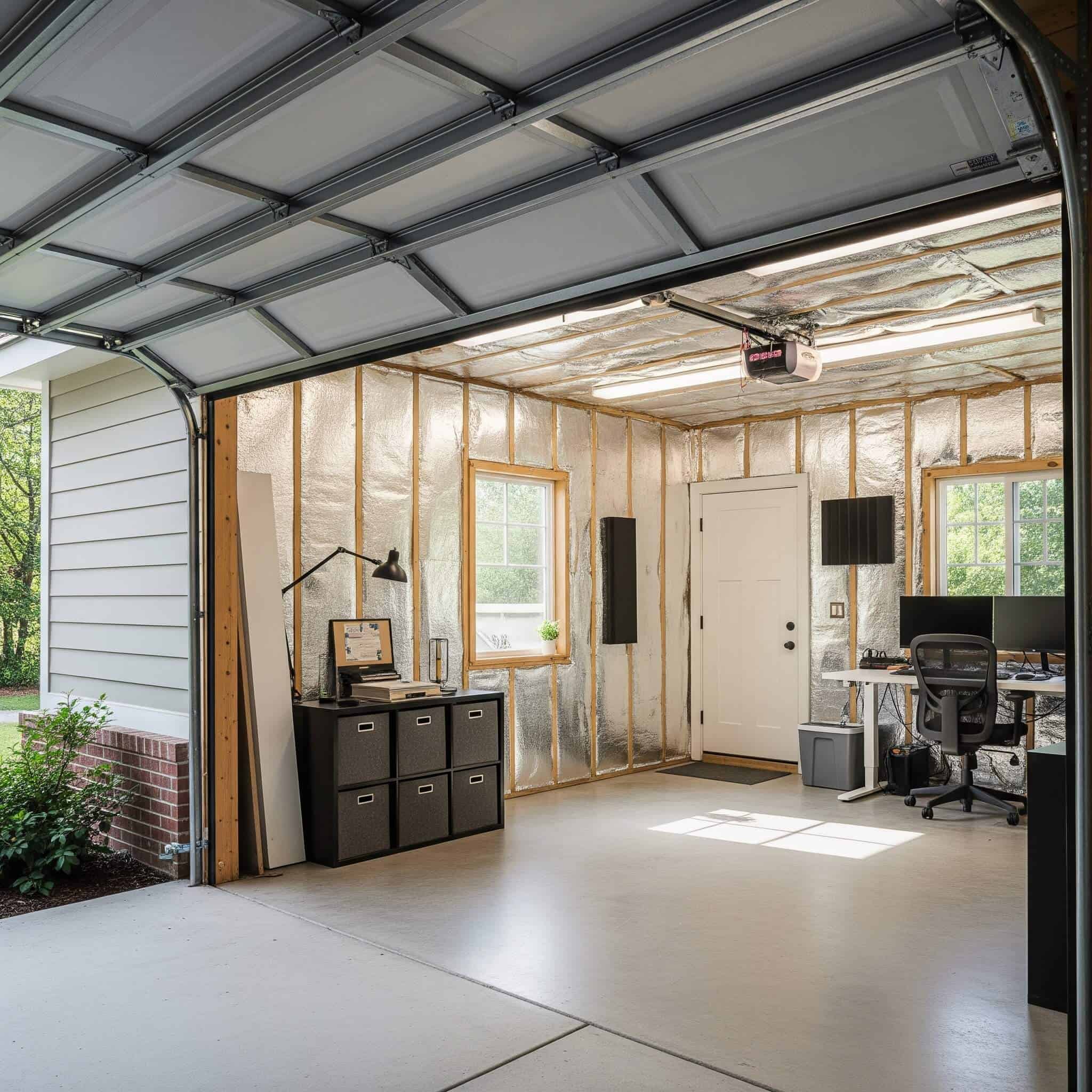 Garage studio with vapor barrier and insulation.