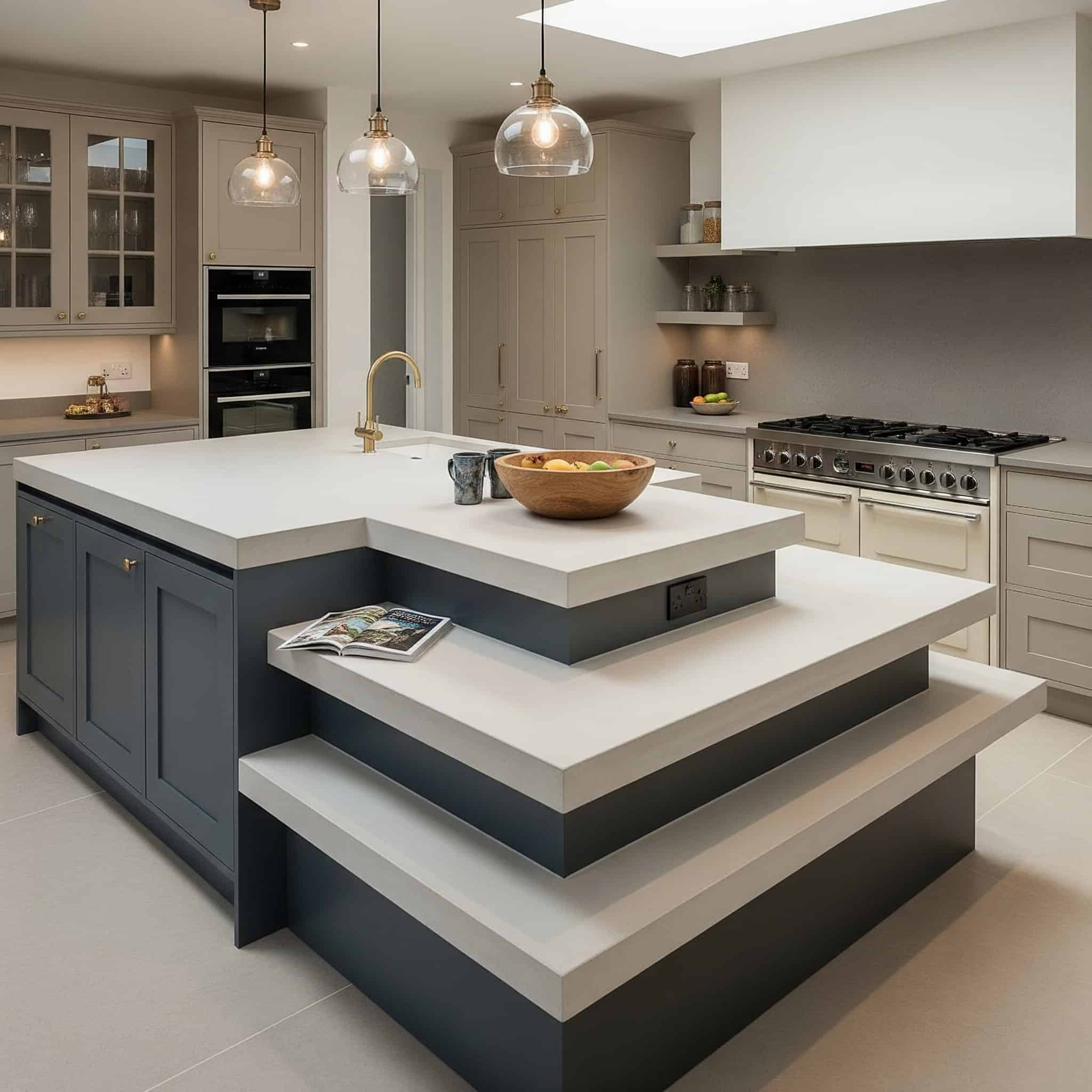 Tiered workspace kitchen island.