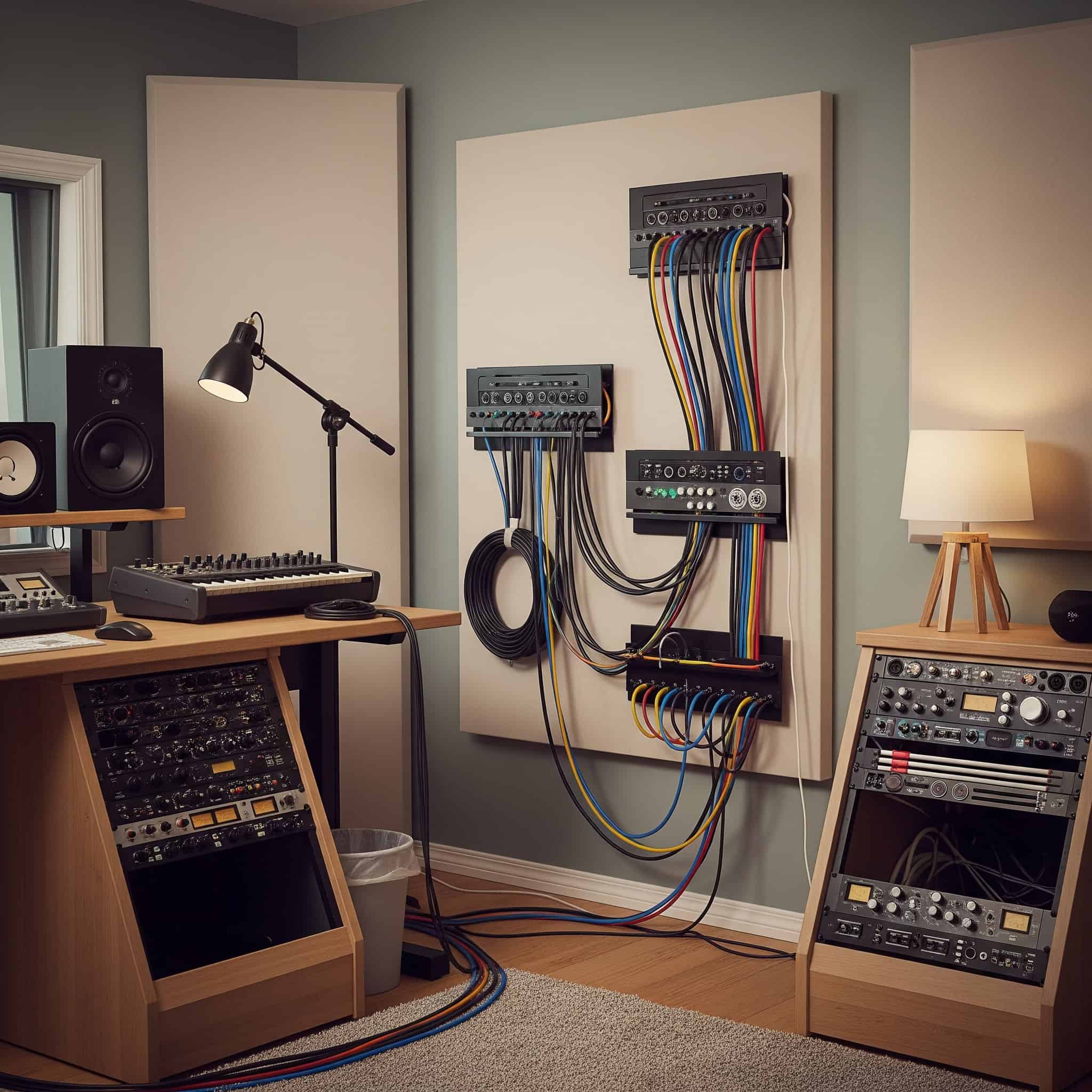 Cable management systems in a bedroom recording studio