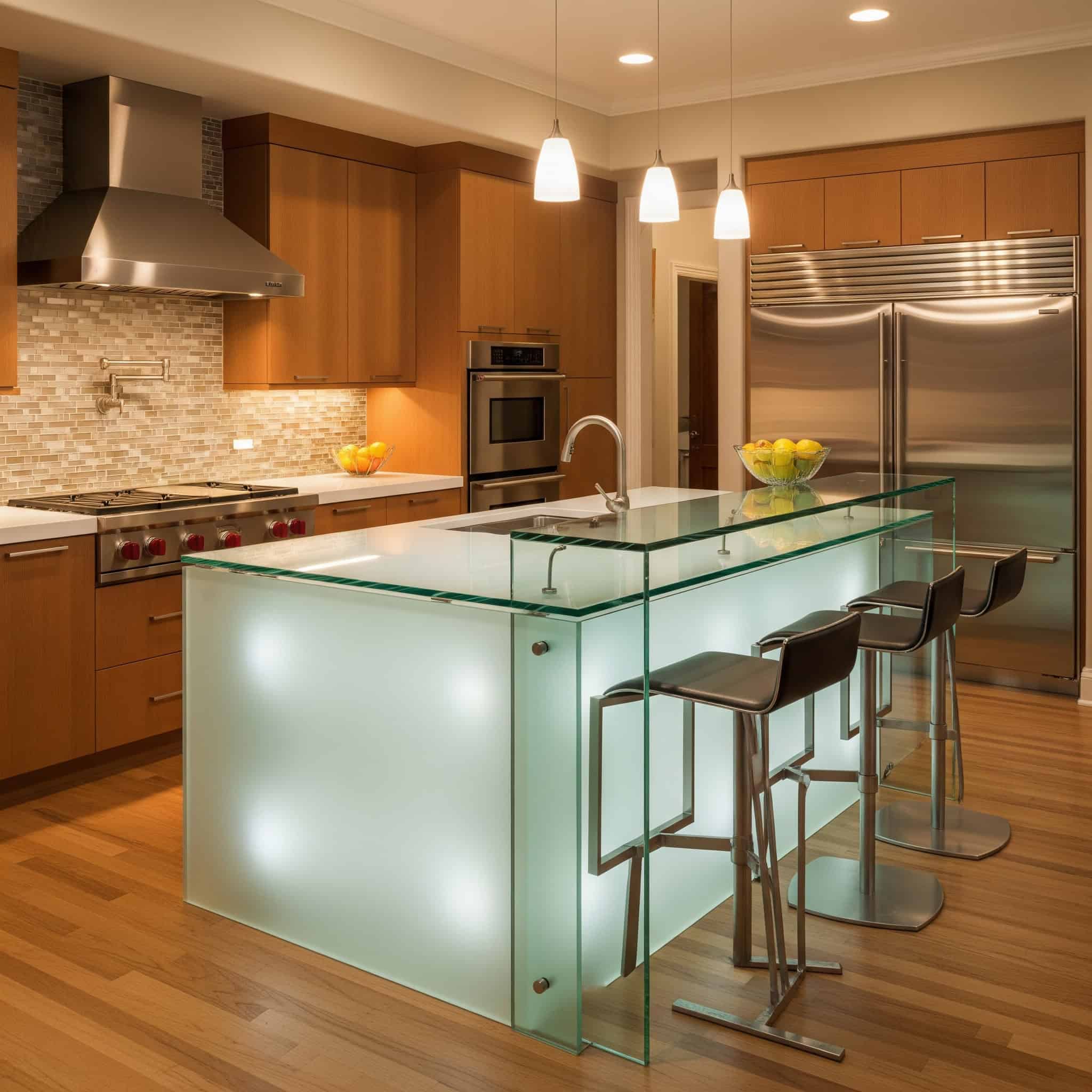Glass-feature kitchen island