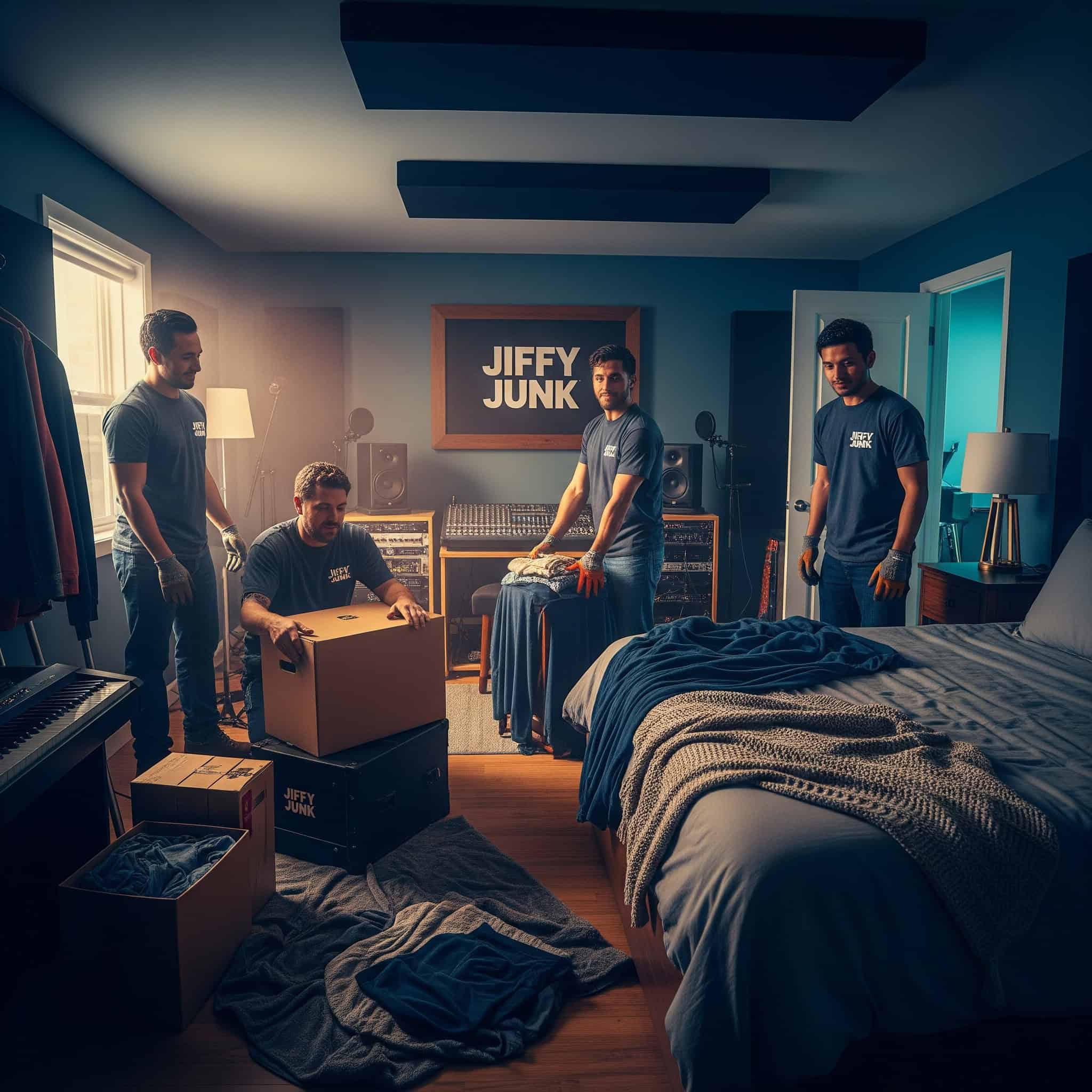 Jiffy Junk helping to clear out a bedroom to prepare it for a recording studio.
