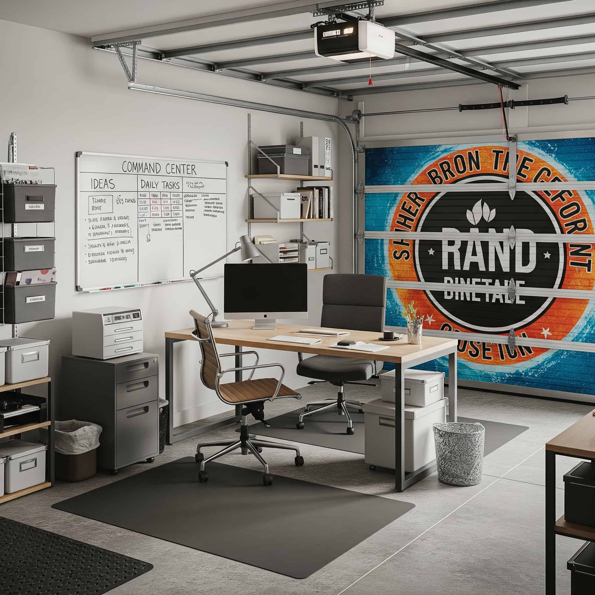 A well-organized small business command center within a garage office