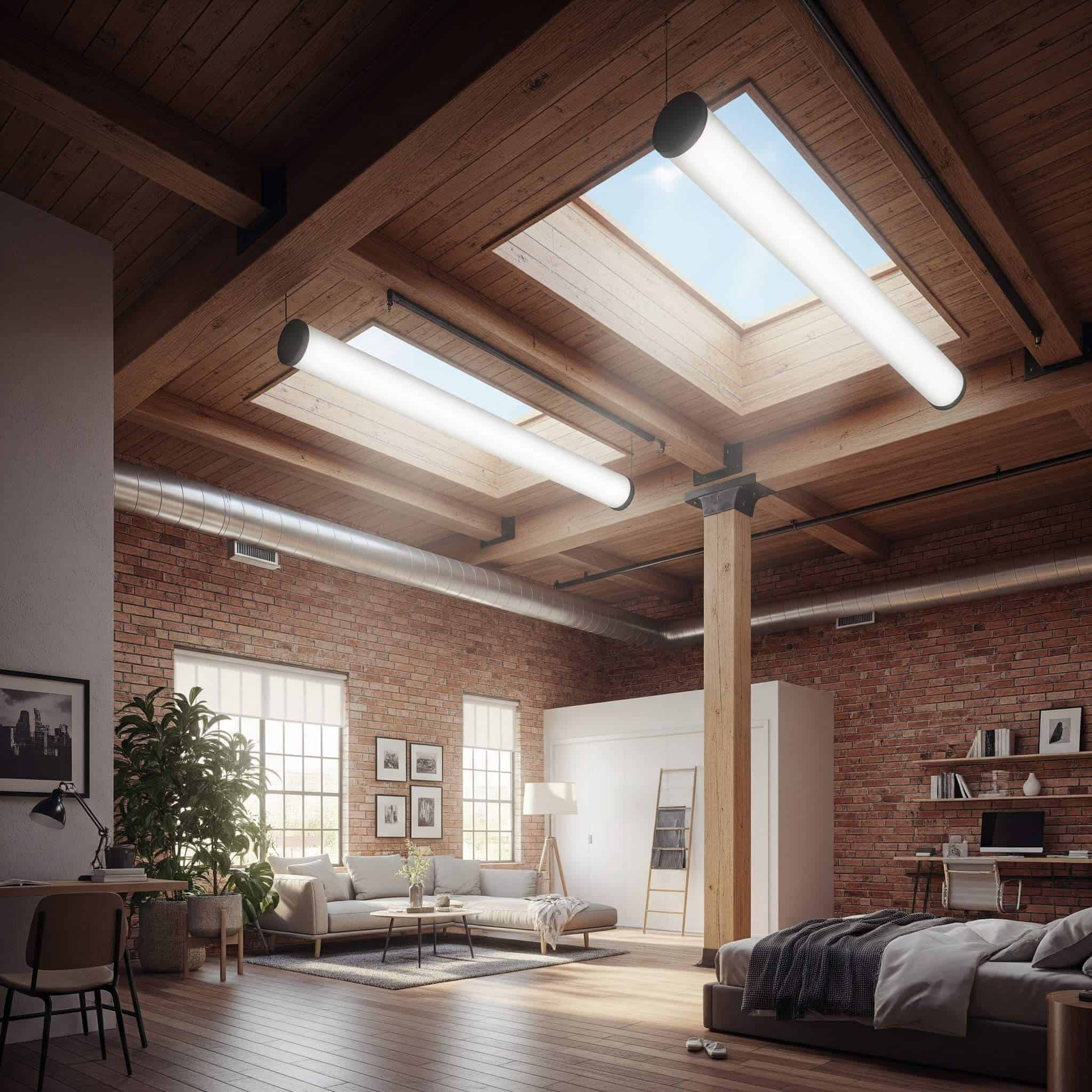 Loft room with light tubes.