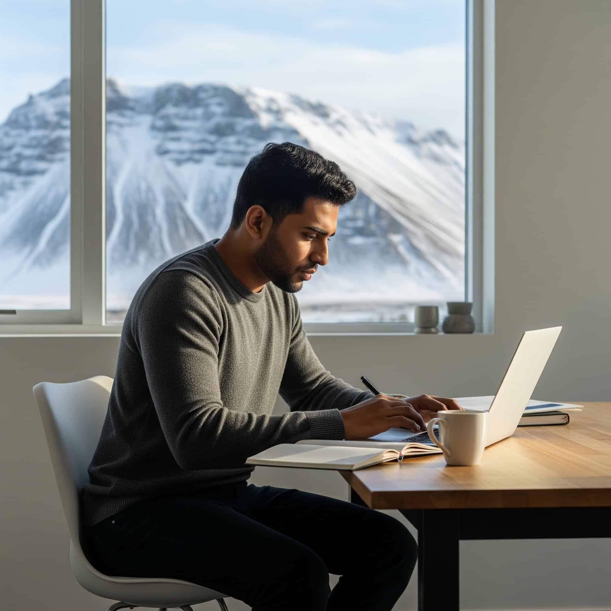 Foreigner working on a business plan in Iceland