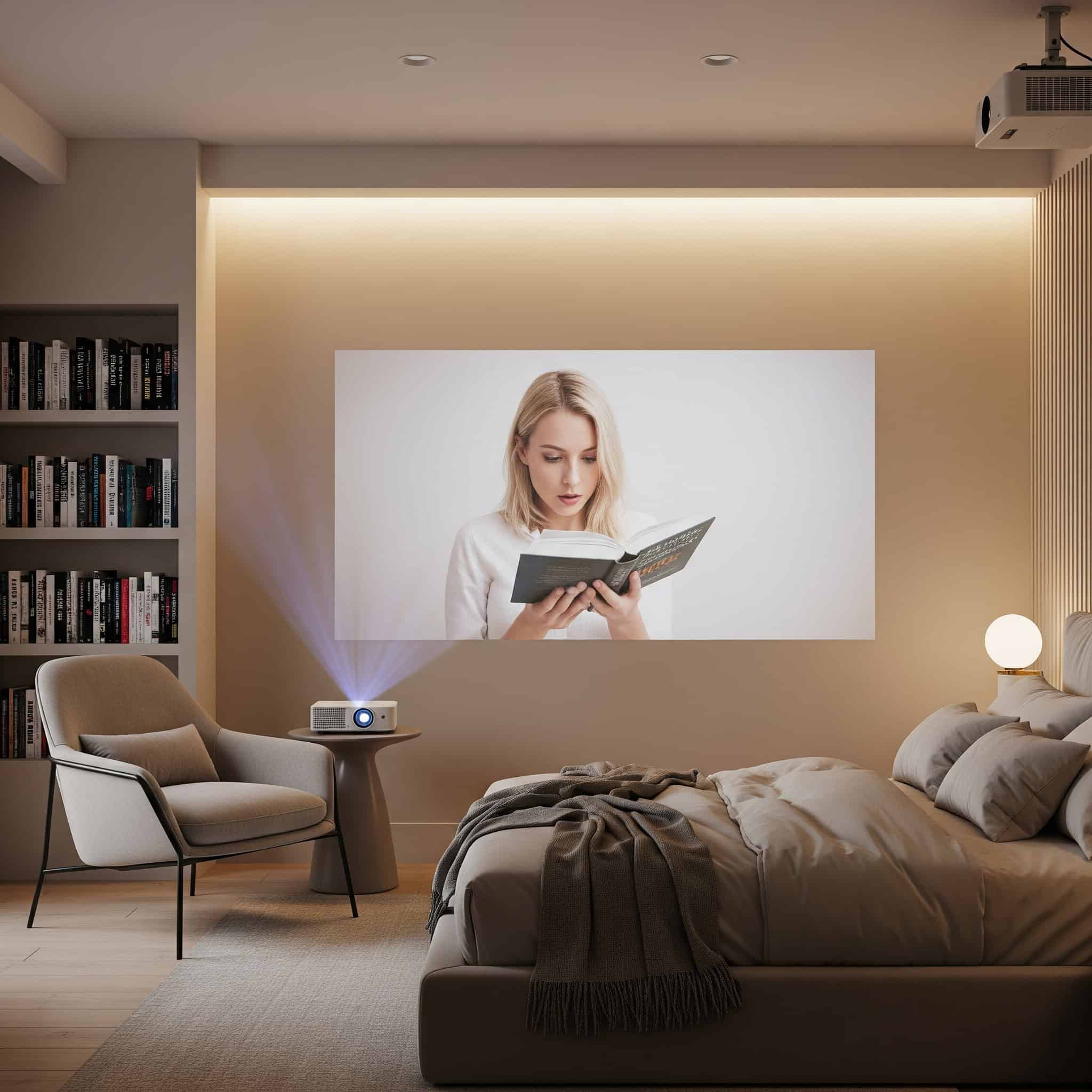 Projection reading room in a bedroom.