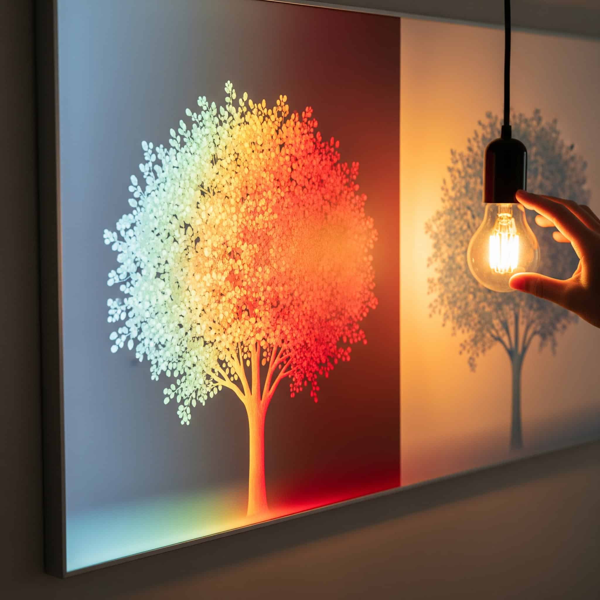 Thermochromic wallpaper creates interactive elements that respond to temperature changes.