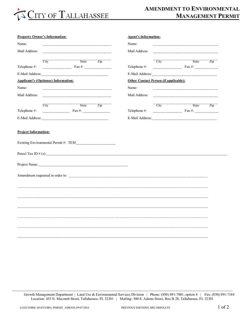 Amendment to Environmental Management Permit Application Form
