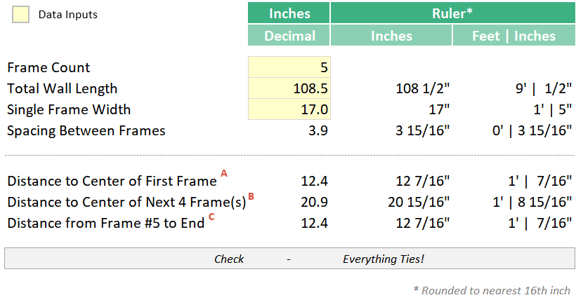Calculating Picture Frame Spacing in Excel