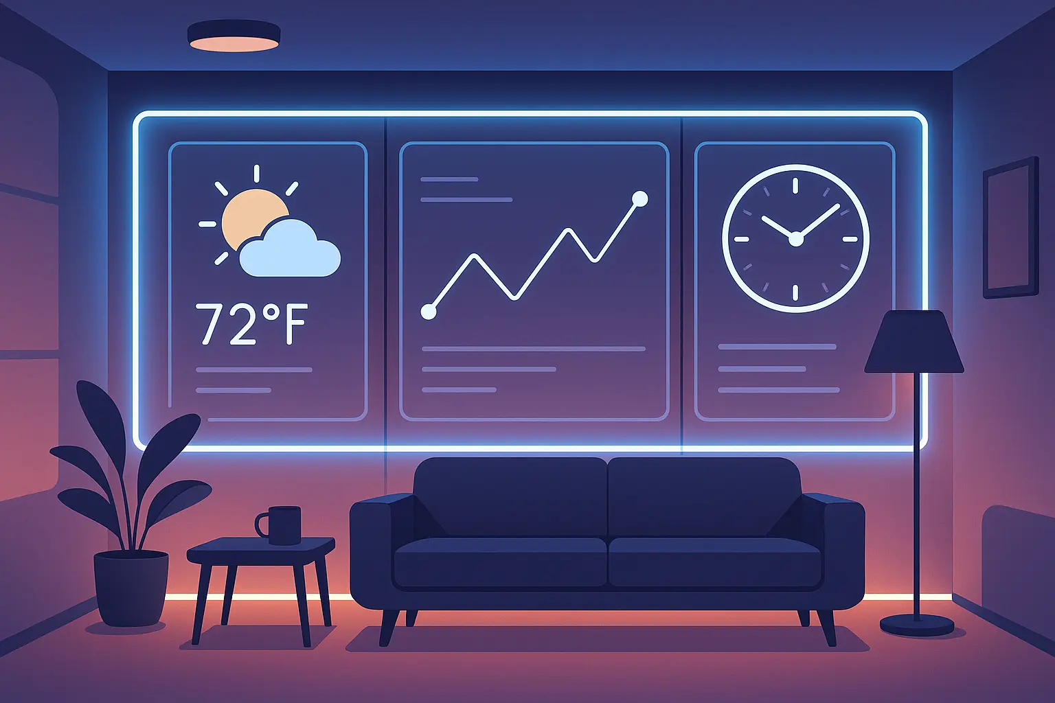 Smart wall system with integrated lighting and digital displays