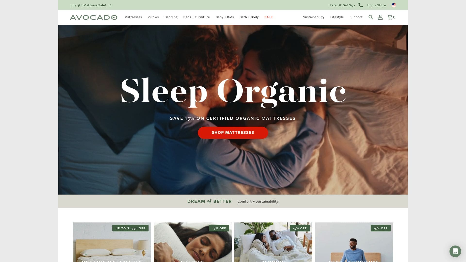 Screenshot of avocadogreenmattress.com
