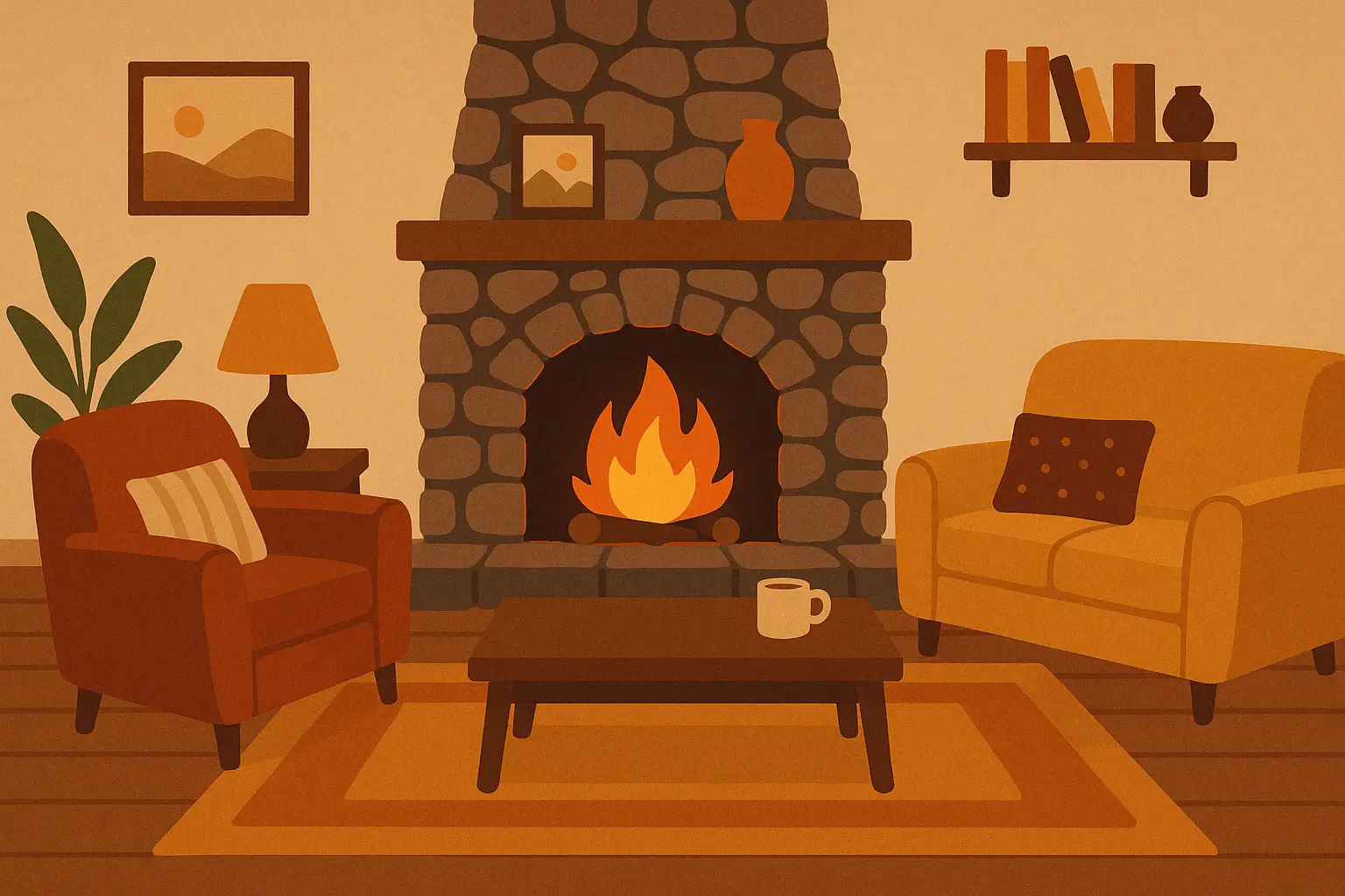 Modern stone fireplace in contemporary living room