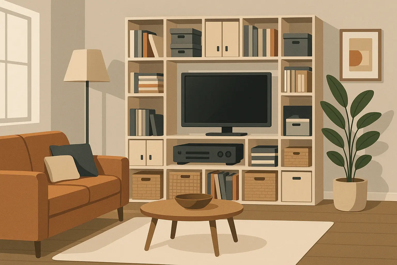 Modular storage system integrated with TV wall