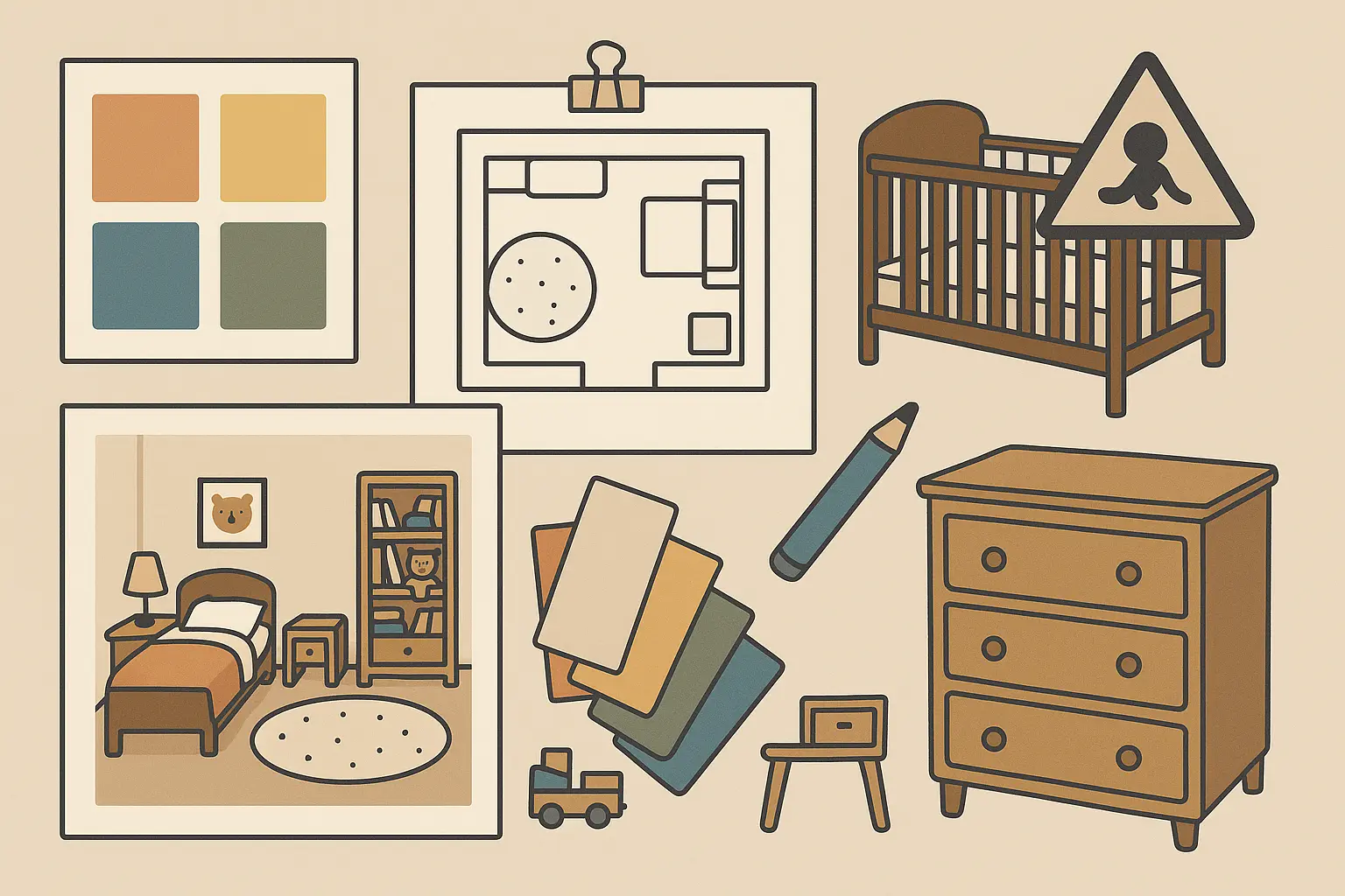 Well-planned kids room with safety features and functional storage