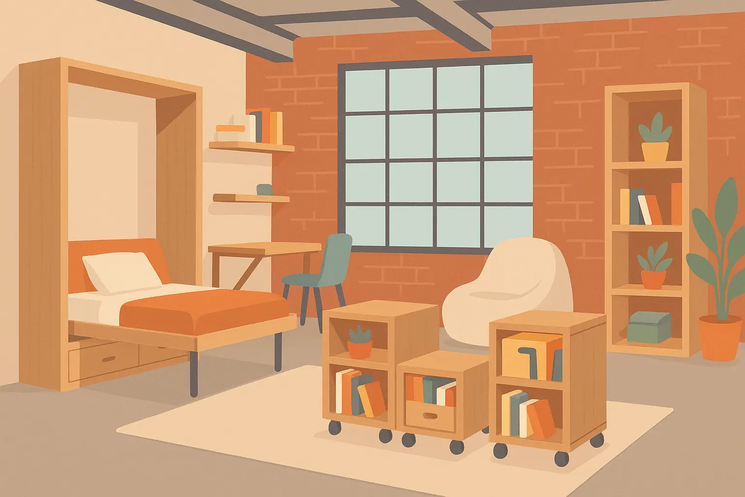 Convertible living space with modular furniture