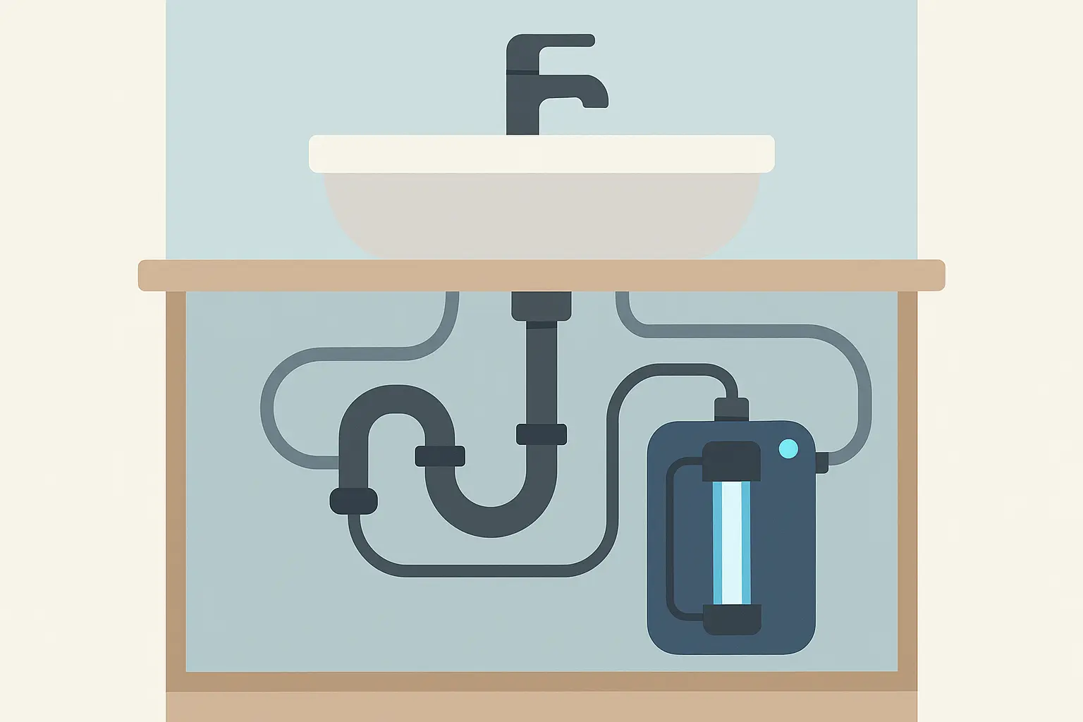 UV water purification system for green bathroom