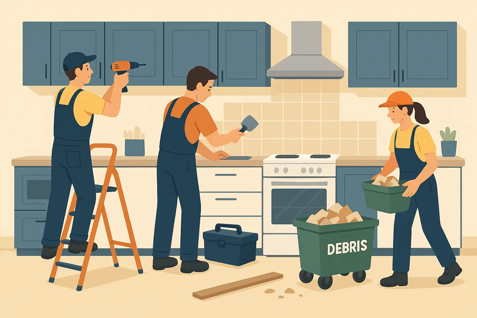 Professional junk removal team clearing renovation debris