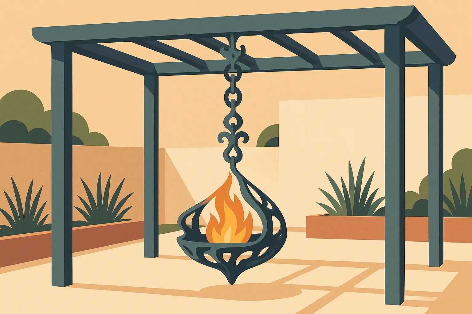 Hanging fire pit suspended design
