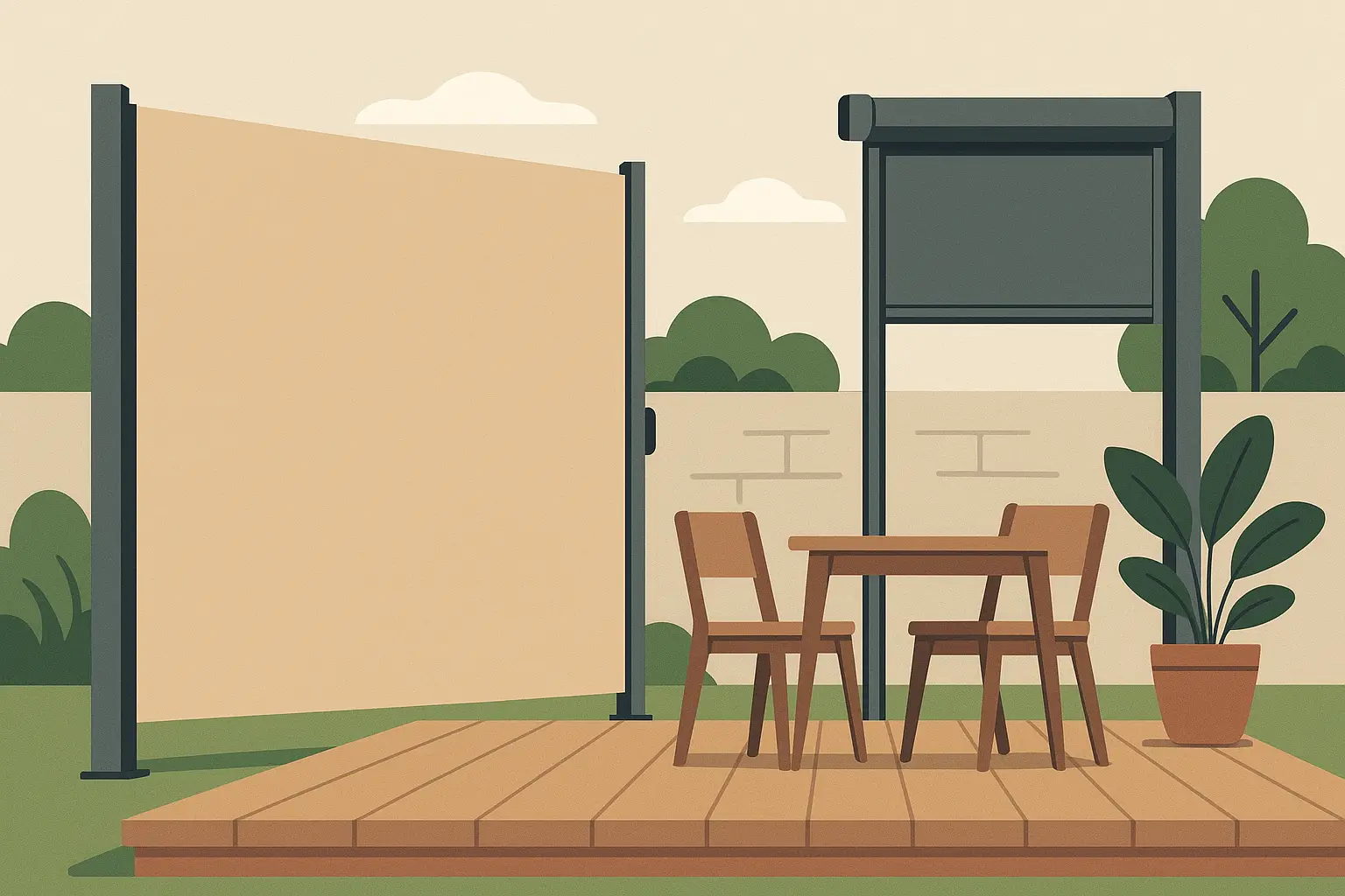 Retractable privacy screen system on patio