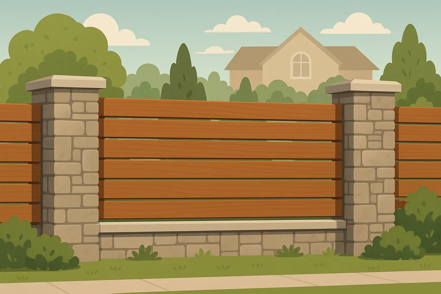 Stone pillar with horizontal wood panels