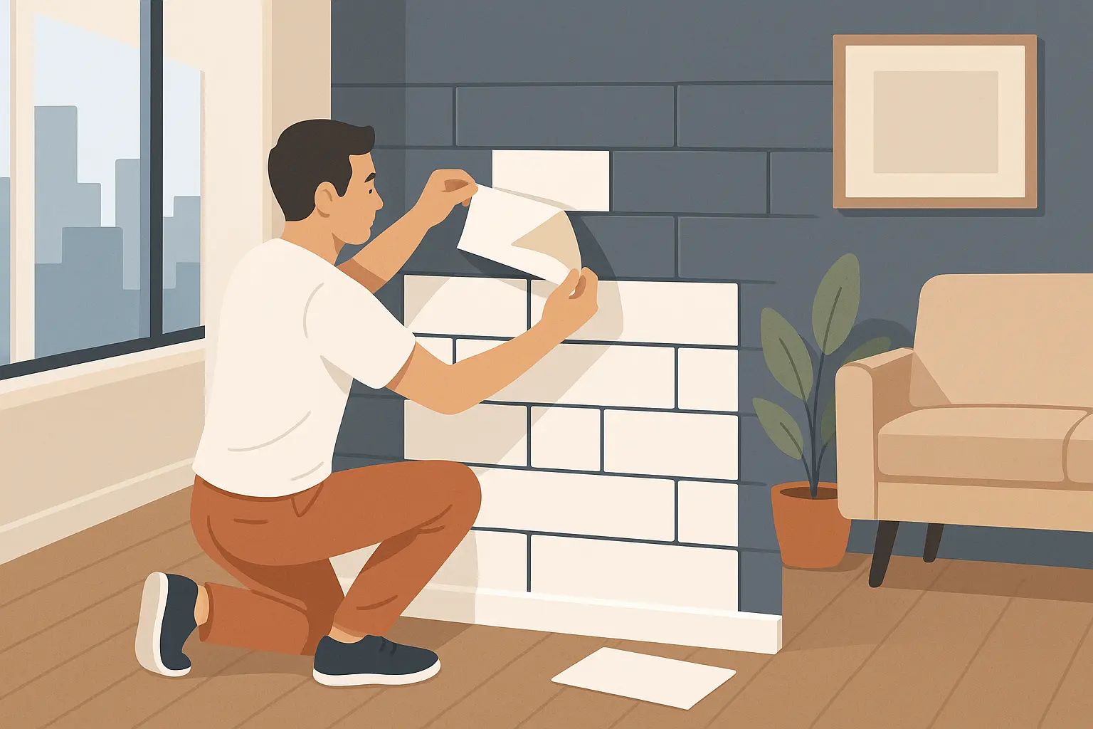 Easy peel-and-stick wall paneling installation