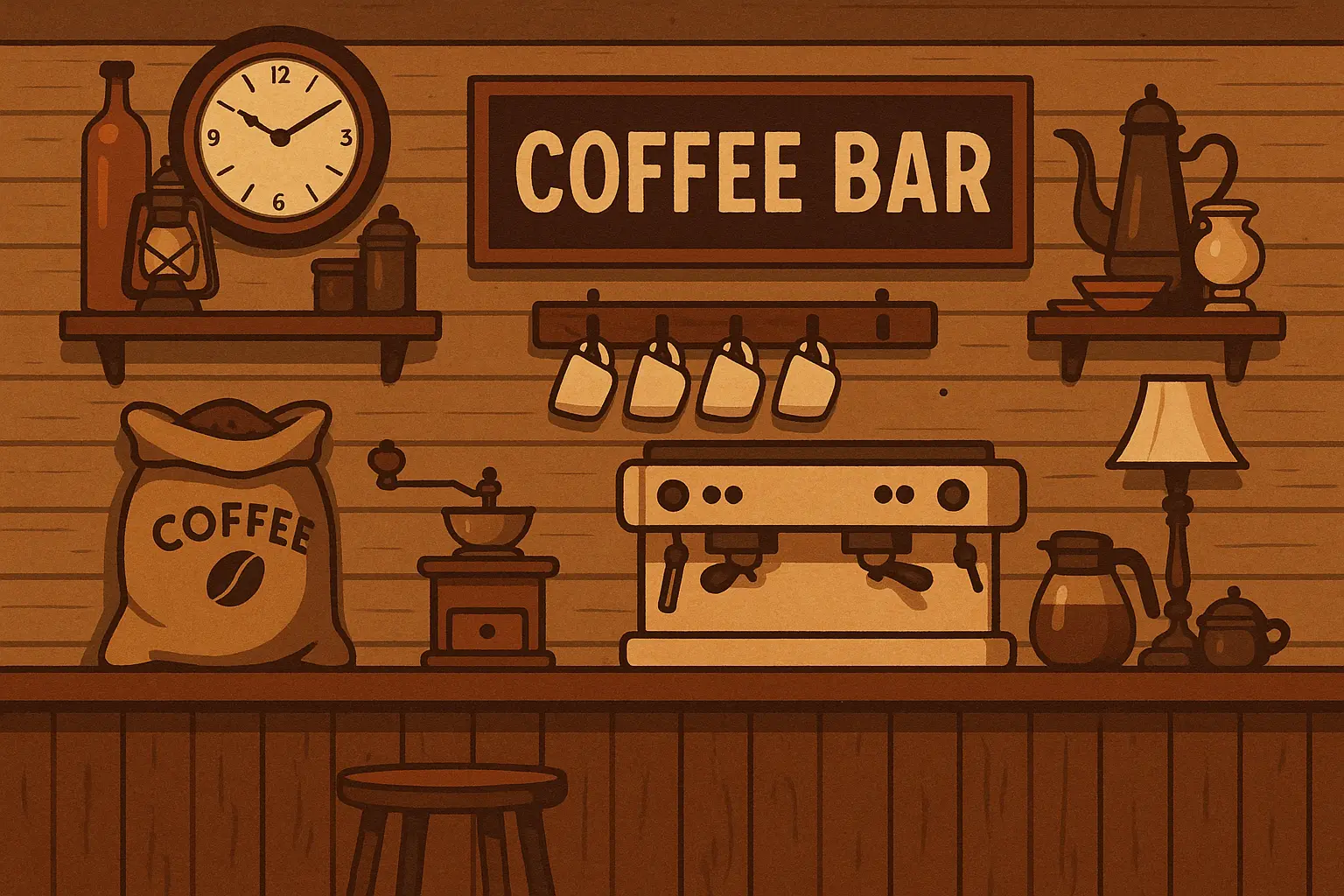 Vintage-inspired coffee bar with reclaimed wood