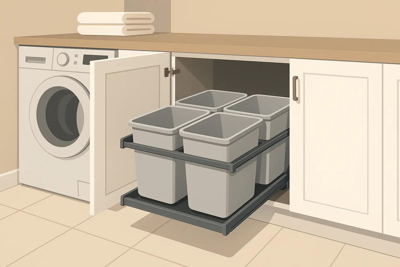 Pull-out sorting system with multiple hampers