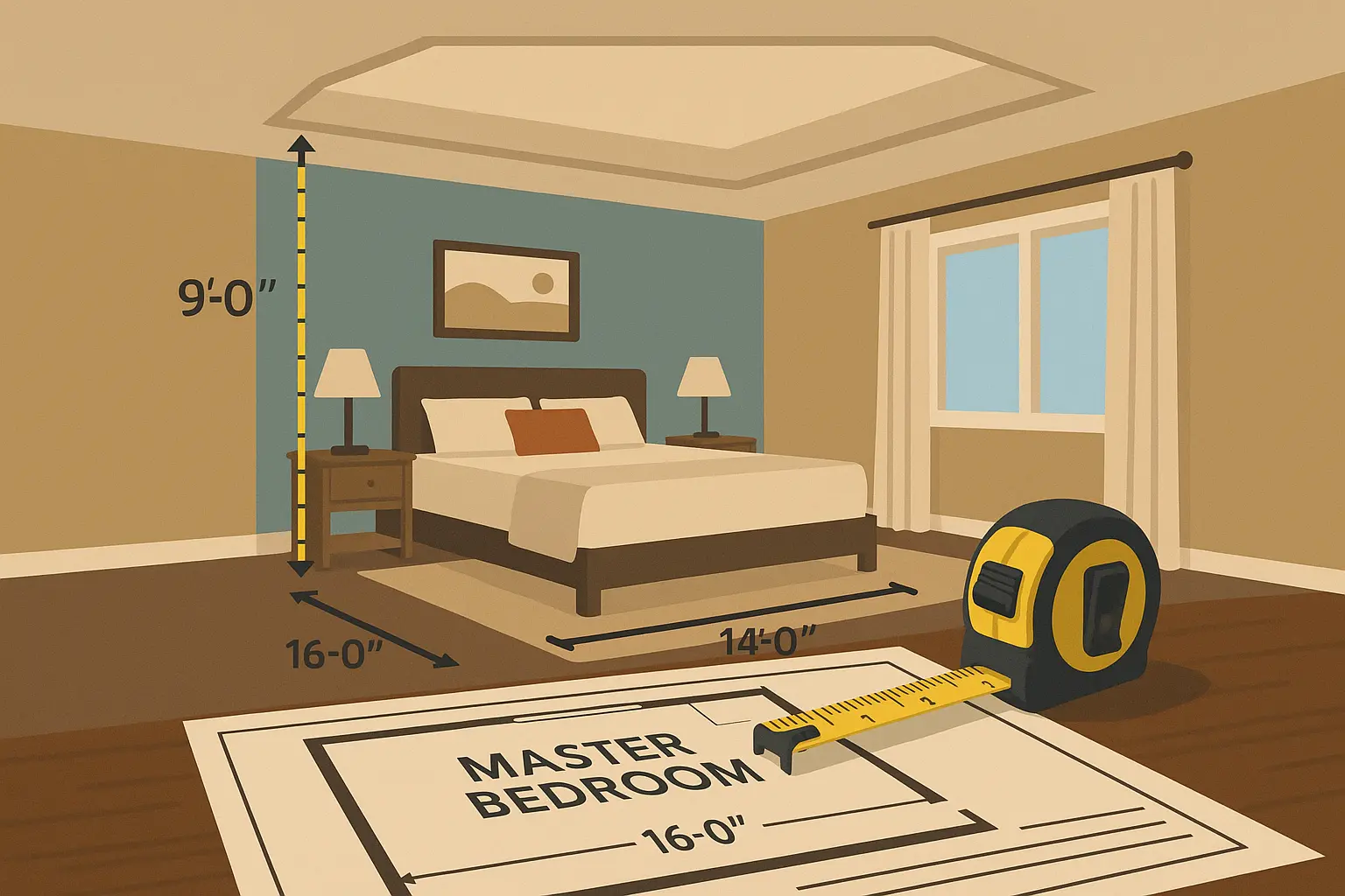 Modern bedroom with tray ceiling design