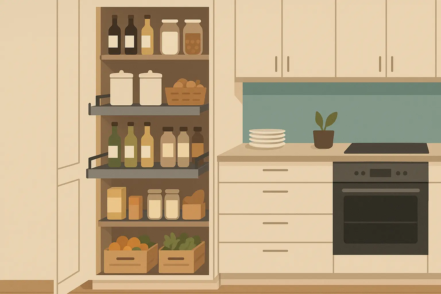 Built-in kitchen pantry system installation