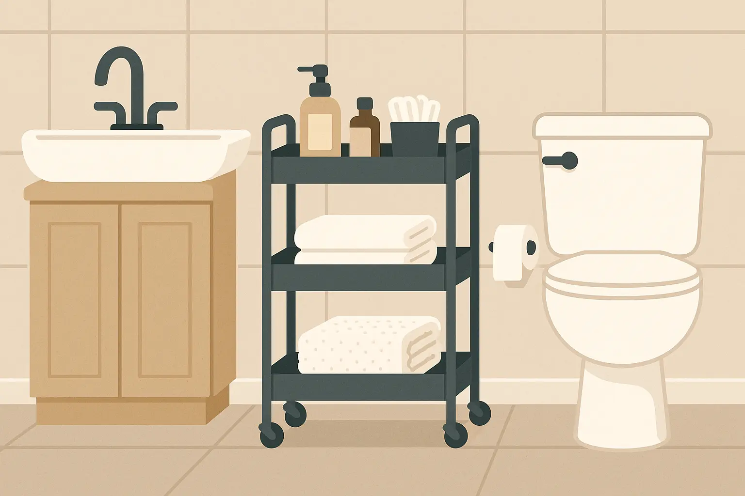 Rolling storage cart for bathroom