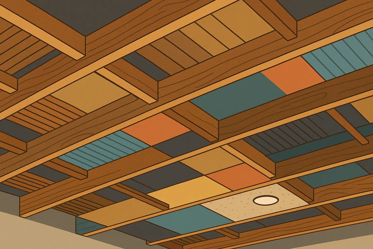 Mixed material ceiling collage