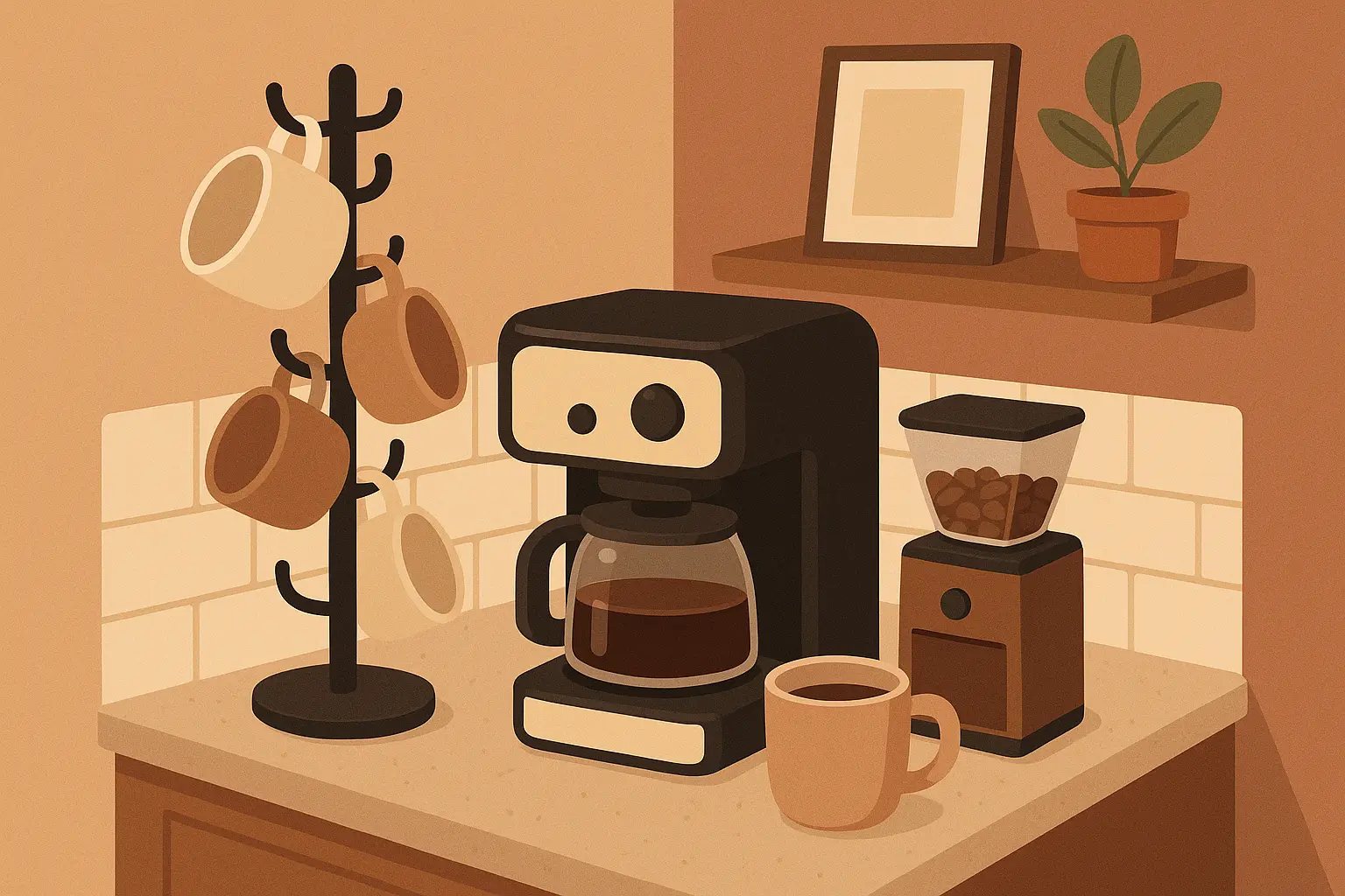 Corner counter coffee nook setup