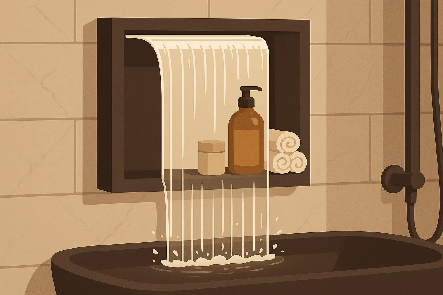 Luxury waterfall edge shower niche design