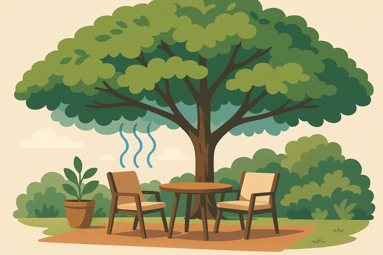 Strategic tree planting for natural patio shade
