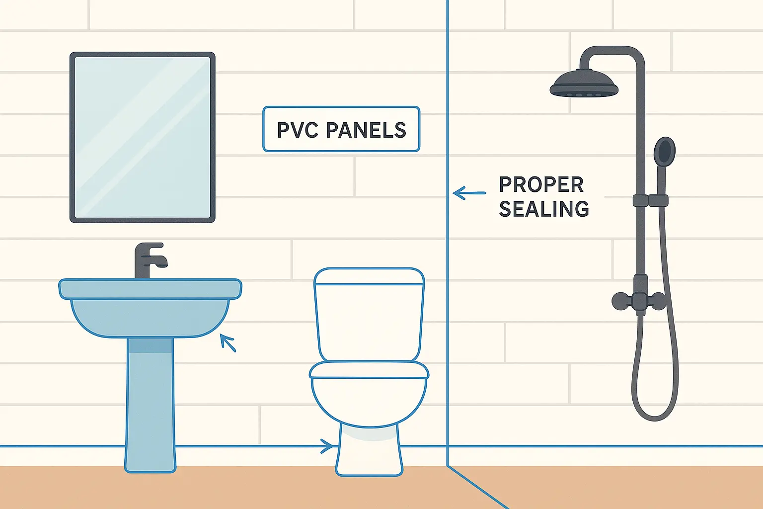 Moisture-resistant half wall paneling in modern bathroom