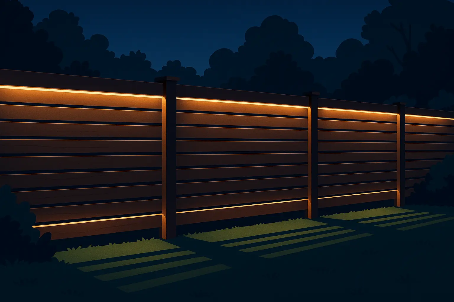 Horizontal fence with integrated lighting