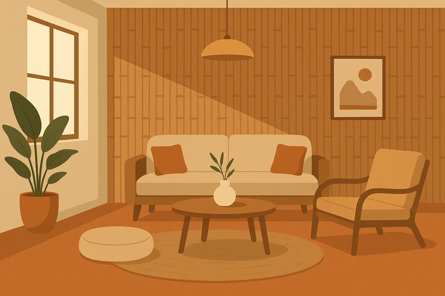 Bamboo paneling accent wall with spa-like ambiance