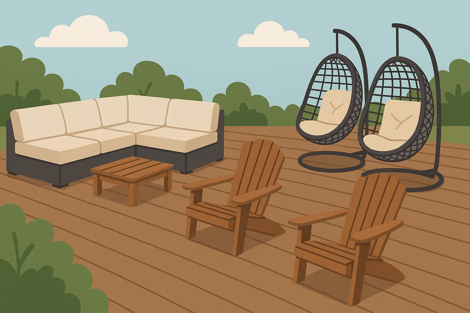 Comfortable outdoor seating arrangement on deck