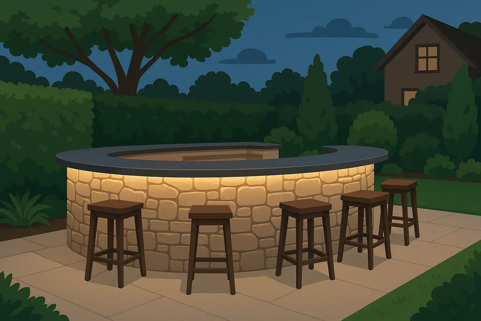 Stone and brick outdoor bar construction