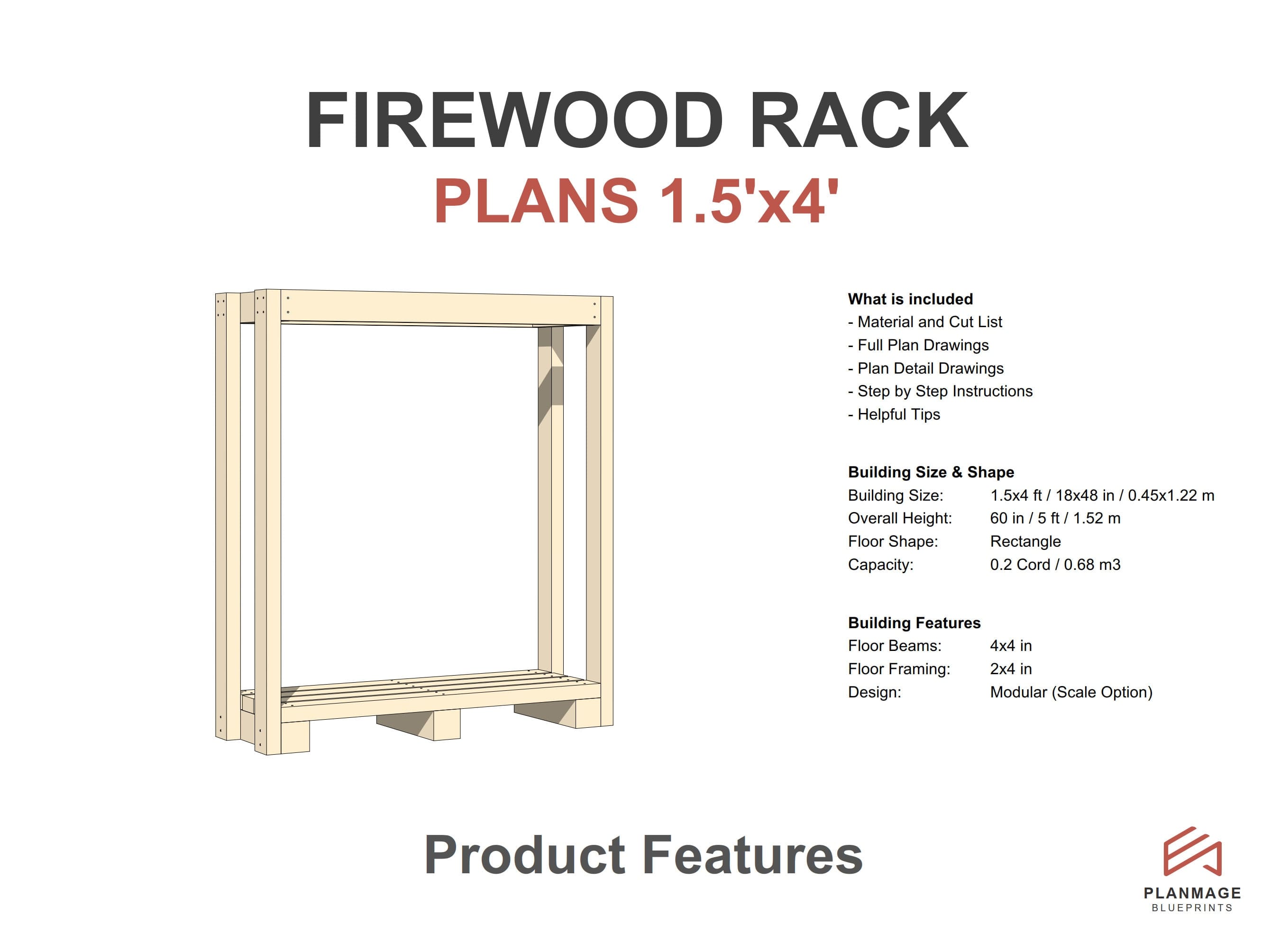 Firewood Rack Plans 1.5x4 Ft - DIY Wood Rack - Etsy Canada