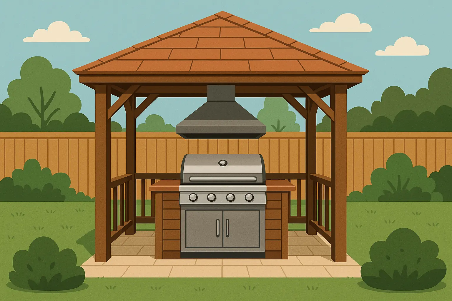 Gazebo grill station with weather protection