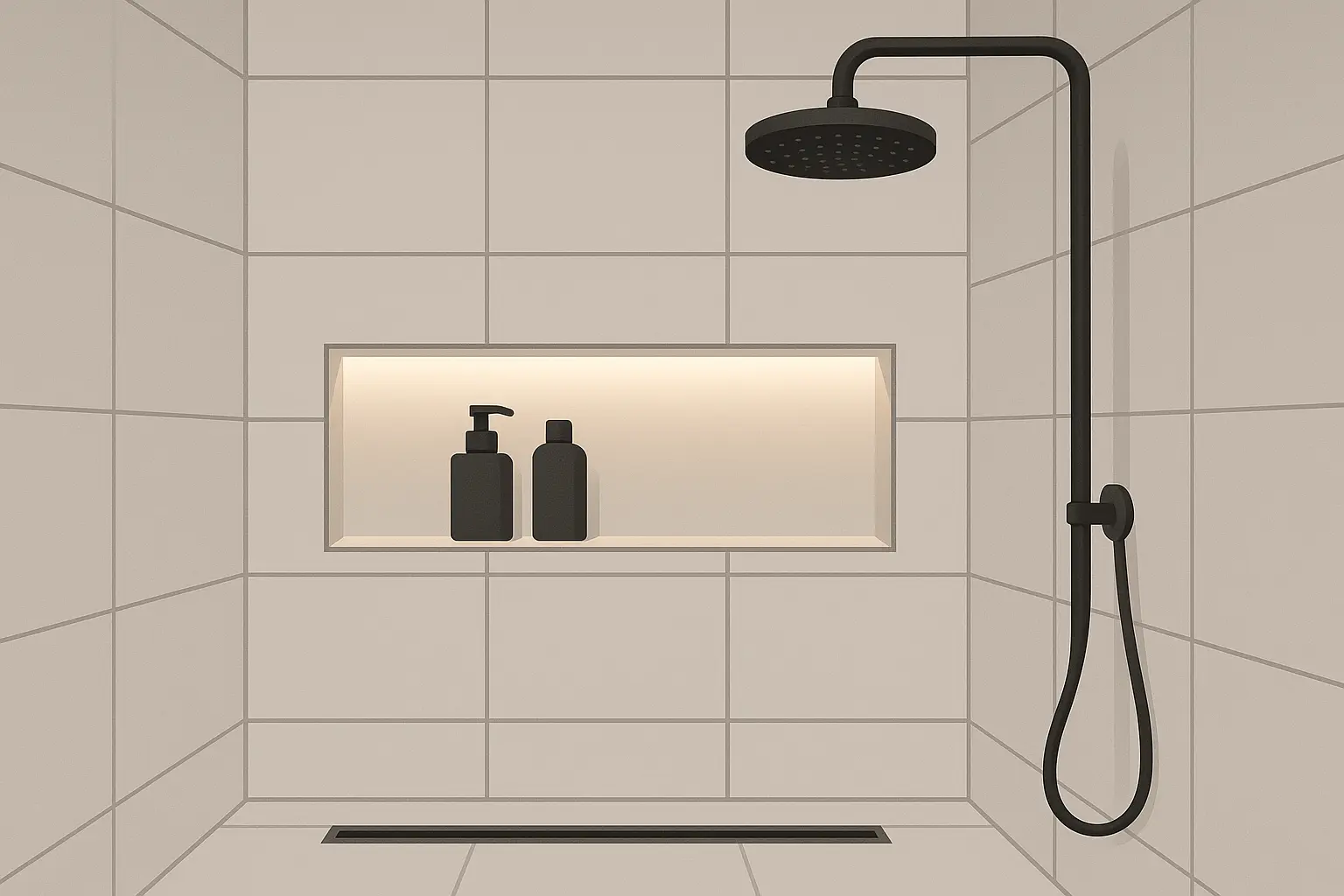 Modern horizontal linear shower niche design