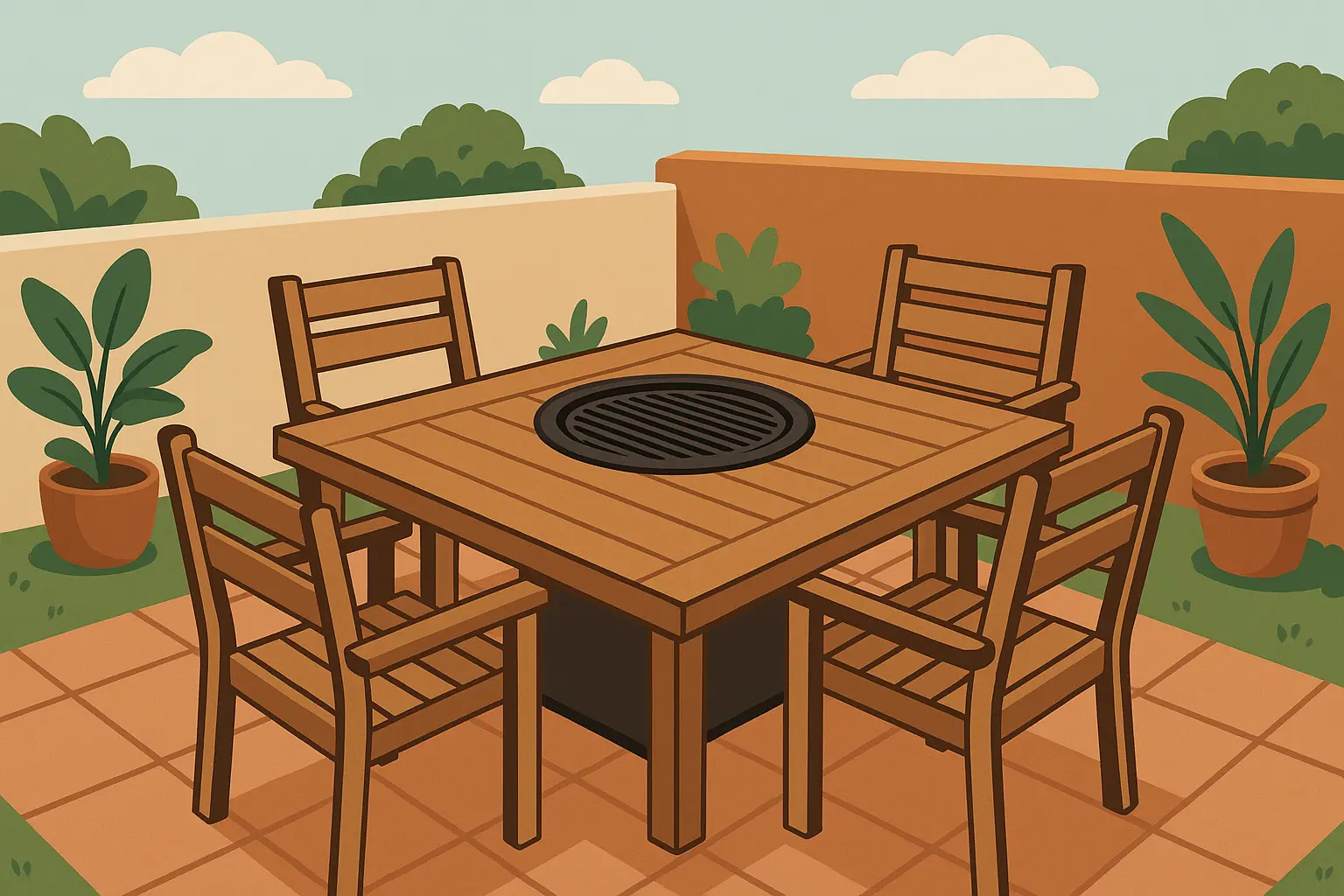 Dining table with built-in grill