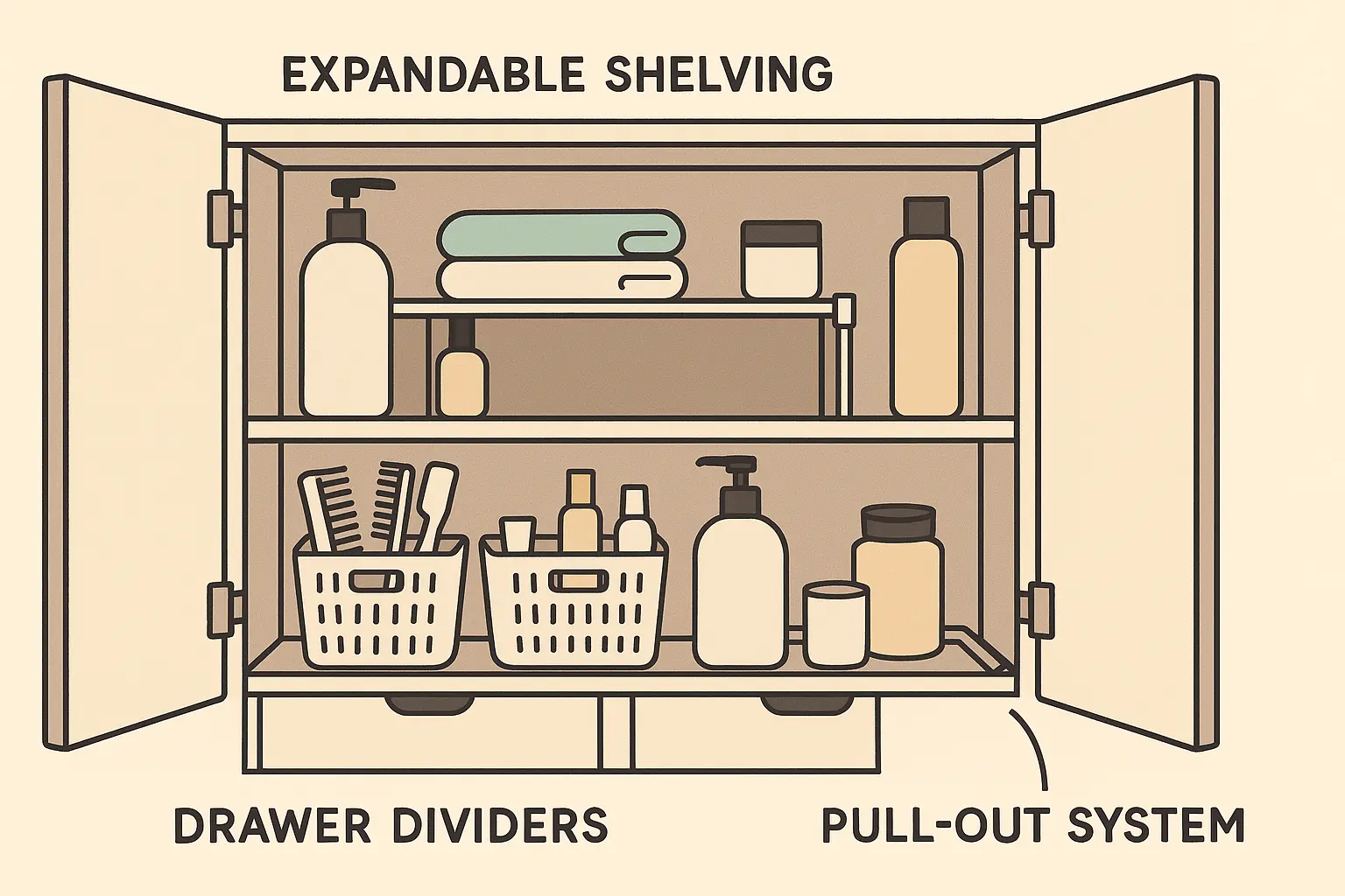 Cabinet and vanity organization systems