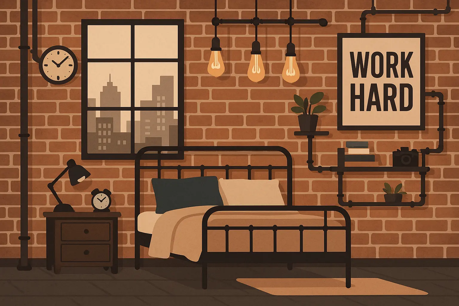 Industrial chic master suite loft design