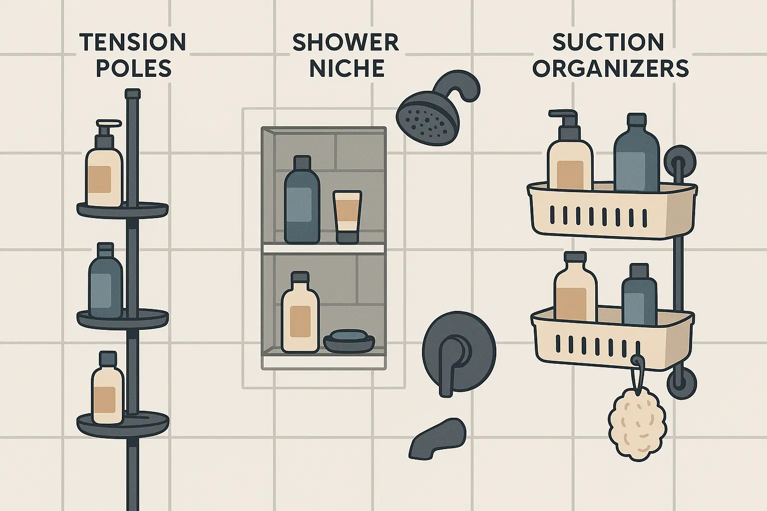 Shower and bathtub storage solutions