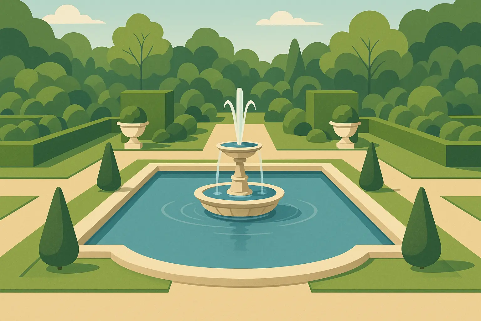 Formal fountain centerpiece pond