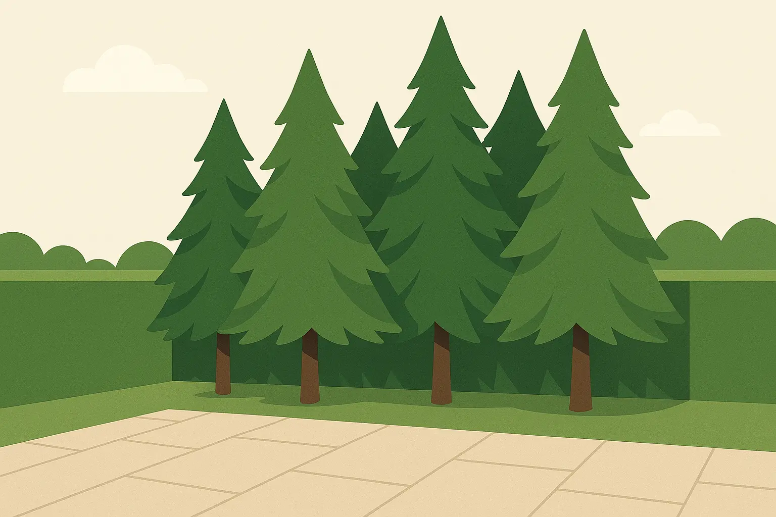 Natural evergreen hedge providing patio privacy