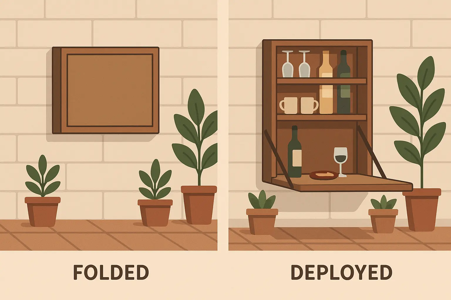 Fold-down wall-mounted outdoor bar